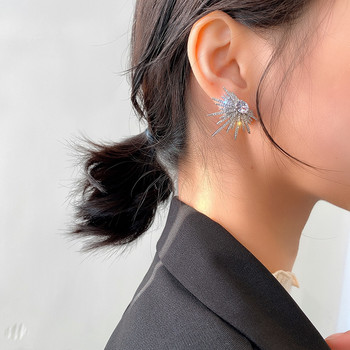 Νέο ασημί χρώμα Big Plant πολυτελή καρφωτά σκουλαρίκια με πέτρα ζιργκόν Bling για γυναίκες Μόδα κοσμήματα Κορεάτικο σκουλαρίκι δώρο