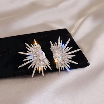 Νέο ασημί χρώμα Big Plant πολυτελή καρφωτά σκουλαρίκια με πέτρα ζιργκόν Bling για γυναίκες Μόδα κοσμήματα Κορεάτικο σκουλαρίκι δώρο