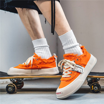 Мъжки платнени обувки в стил Harajuku Модни оранжеви мъжки ежедневни обувки Улични дизайнерски вулканизирани обувки Мъжки платнени маратонки на платформа