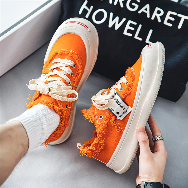 Ανδρικά παπούτσια καμβά στυλ Harajuku Μόδα Πορτοκαλί Ανδρικά παπούτσια Casual Σχεδιαστής Street Vulcanized Παπούτσια Ανδρικά πάνινα πάνινα πλατφόρμας