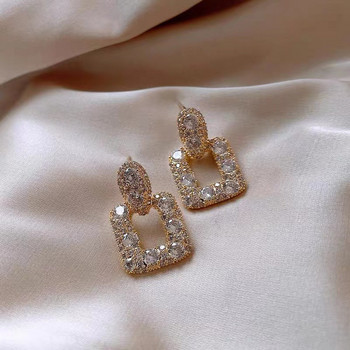 2023 Корейска мода Блестящи планински кристали Кухи квадратни капкови обеци за жени Момичета Ретро кристални луксозни бижута Парти подаръци
