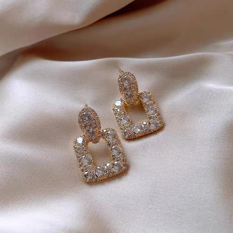 2023 Κορεατική μόδα, γυαλιστερά στρας, κούφια τετράγωνα σκουλαρίκια για γυναίκες κορίτσια Vintage πολυτελή κρύσταλλα δώρα για πάρτι