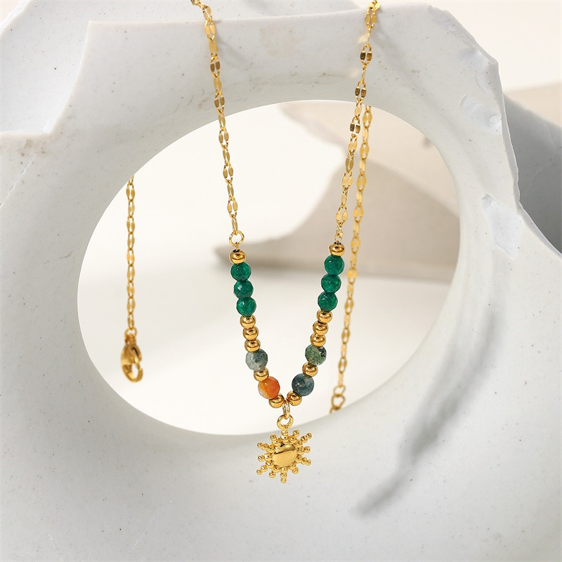 Nauja tendencija natūralaus akmens karoliai mados aukso spalvos nerūdijančio plieno rutulinis pakabukas Vėrinio vakarėlio jubiliejus Juvelyrinė dovana 2022 m.