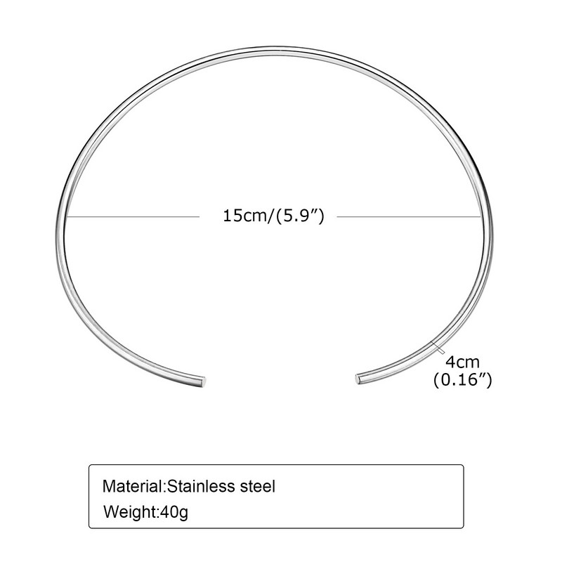 Moterų kaklo rankogaliai, reguliuojamas atviros apykaklės Choker Torques karoliai, paprasti nerūdijančio plieno papuošalai