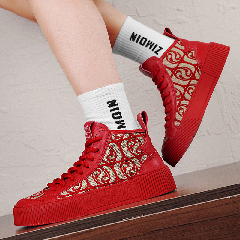 2024 m. Karštas išpardavimas Žalieji vyriški drobiniai batai Raudoni madingi spaudiniai Aukšti laisvalaikio sportbačiai vyriški Pavasarį kvėpuojantys vulkanizuoti vyriški batai