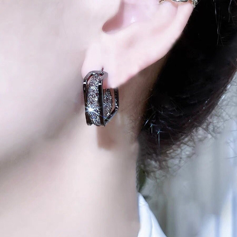 Nauji kvadratiniai dvigubo sluoksnio juodi krištoliniai auskarai moterims Asmenybės mados kasdieniai aksesuarai vakarėliui papuošalai gimtadienio dovanos