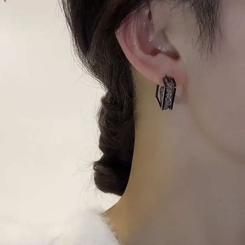 Nauji kvadratiniai dvigubo sluoksnio juodi krištoliniai auskarai moterims Asmenybės mados kasdieniai aksesuarai vakarėliui papuošalai gimtadienio dovanos