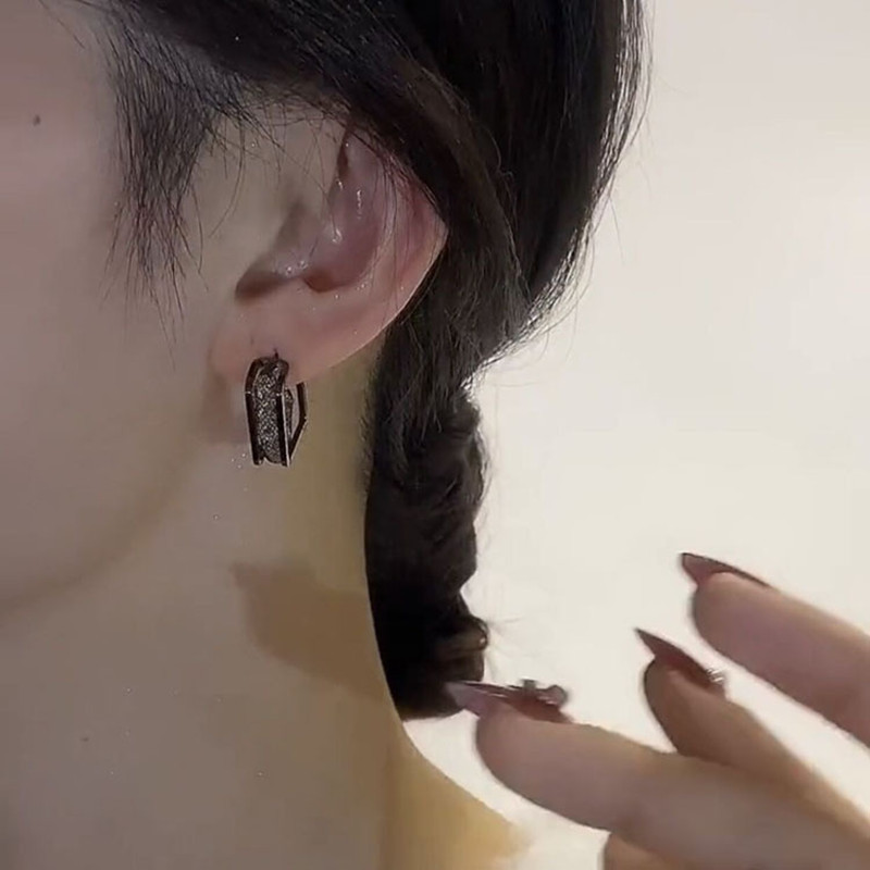 Nauji kvadratiniai dvigubo sluoksnio juodi krištoliniai auskarai moterims Asmenybės mados kasdieniai aksesuarai vakarėliui papuošalai gimtadienio dovanos