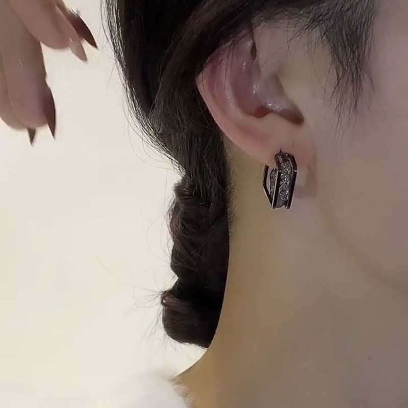 Nauji kvadratiniai dvigubo sluoksnio juodi krištoliniai auskarai moterims Asmenybės mados kasdieniai aksesuarai vakarėliui papuošalai gimtadienio dovanos