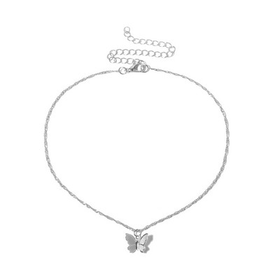 Madingi „Choker“ karoliai moterims Sidabrinės spalvos drugeliai, trumpi dovanų karoliai, geometriniai kaklo papuošalai