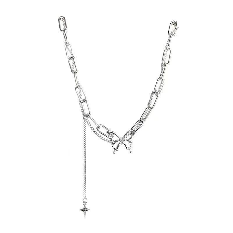 Madingi „Choker“ karoliai moterims Sidabrinės spalvos drugeliai, trumpi dovanų karoliai, geometriniai kaklo papuošalai