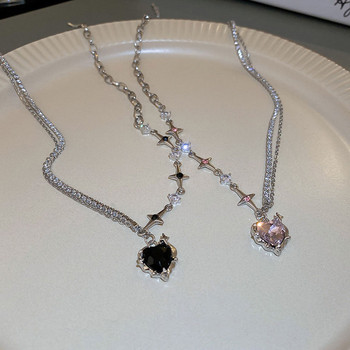 Колие с висулка Y2K Pink Crystal Heart Women Sweet Cool Girl Punk Clavicle Chain Модно естетично колие Бижута Подаръци 2023 г.