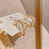 Kvadrātveida divslāņu zelta kristāla stīpas auskari sievietēm Personība Modes ikdienas aksesuāri Ballīšu rotaslietas Dzimšanas dienas dāvanas