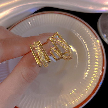 Квадратни двуслойни златни кристални обеци с халки за жени Личност Мода Ежедневни аксесоари Парти бижута Подаръци за рожден ден
