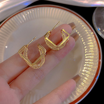 Квадратни двуслойни златни кристални обеци с халки за жени Личност Мода Ежедневни аксесоари Парти бижута Подаръци за рожден ден