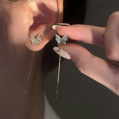 Kvadrātveida divslāņu zelta kristāla stīpas auskari sievietēm Personība Modes ikdienas aksesuāri Ballīšu rotaslietas Dzimšanas dienas dāvanas