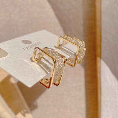 Kvadrātveida divslāņu zelta kristāla stīpas auskari sievietēm Personība Modes ikdienas aksesuāri Ballīšu rotaslietas Dzimšanas dienas dāvanas