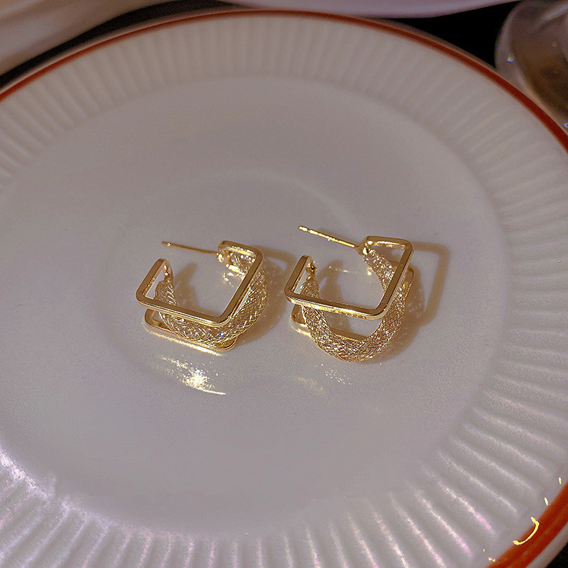 Kvadrātveida divslāņu zelta kristāla stīpas auskari sievietēm Personība Modes ikdienas aksesuāri Ballīšu rotaslietas Dzimšanas dienas dāvanas