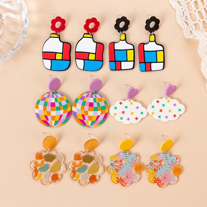 1Pair Disco Ball Stud Auskarai Įvairiaspalviai Debesis Akrilo amatų madingi papuošalai Vaikams ir Moterims Dovana