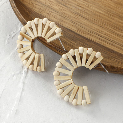 AENSOA rokām darināti etniski koka auskari sievietēm C veida ģeometriskā paziņojuma koka pērlīšu auskari 2021. gada modes ballīšu dāvanu rotaslietas