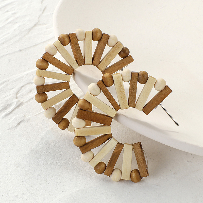 AENSOA rokām darināti etniski koka auskari sievietēm C veida ģeometriskā paziņojuma koka pērlīšu auskari 2021. gada modes ballīšu dāvanu rotaslietas