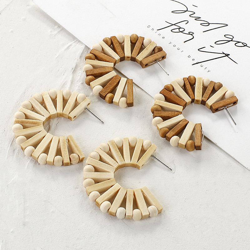 AENSOA rokām darināti etniski koka auskari sievietēm C veida ģeometriskā paziņojuma koka pērlīšu auskari 2021. gada modes ballīšu dāvanu rotaslietas