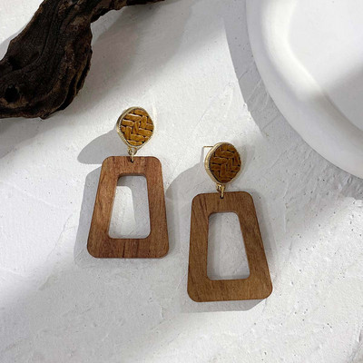 AENSOA Vintage Γυναικεία Σκουλαρίκια Γεωμετρικά Ξύλινα Χειροποίητα Καφέ Χρώμα Φύλλου Στρογγυλού Κύκλου Ξύλινα Σκουλαρίκια Κοσμήματα 2022