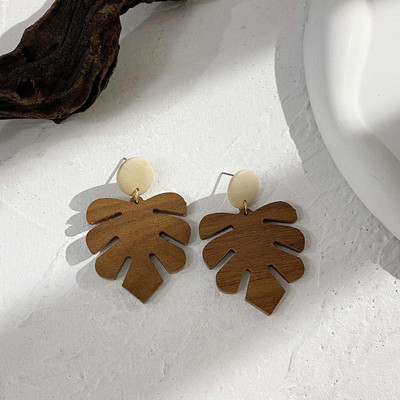 AENSOA Vintage Γυναικεία Σκουλαρίκια Γεωμετρικά Ξύλινα Χειροποίητα Καφέ Χρώμα Φύλλου Στρογγυλού Κύκλου Ξύλινα Σκουλαρίκια Κοσμήματα 2022