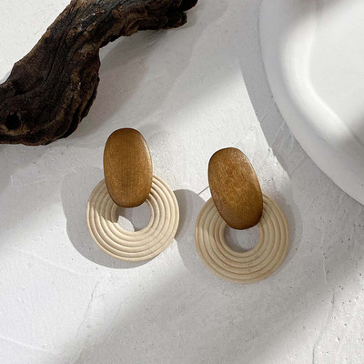 AENSOA Vintage Γυναικεία Σκουλαρίκια Γεωμετρικά Ξύλινα Χειροποίητα Καφέ Χρώμα Φύλλου Στρογγυλού Κύκλου Ξύλινα Σκουλαρίκια Κοσμήματα 2022