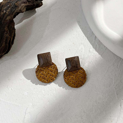 AENSOA Vintage Γυναικεία Σκουλαρίκια Γεωμετρικά Ξύλινα Χειροποίητα Καφέ Χρώμα Φύλλου Στρογγυλού Κύκλου Ξύλινα Σκουλαρίκια Κοσμήματα 2022