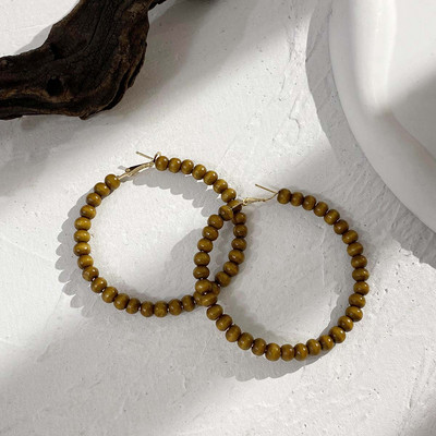 AENSOA Vintage Γυναικεία Σκουλαρίκια Γεωμετρικά Ξύλινα Χειροποίητα Καφέ Χρώμα Φύλλου Στρογγυλού Κύκλου Ξύλινα Σκουλαρίκια Κοσμήματα 2022