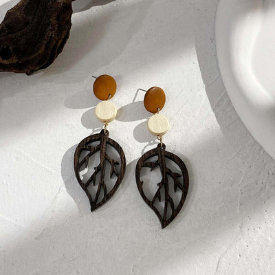 AENSOA Vintage Γυναικεία Σκουλαρίκια Γεωμετρικά Ξύλινα Χειροποίητα Καφέ Χρώμα Φύλλου Στρογγυλού Κύκλου Ξύλινα Σκουλαρίκια Κοσμήματα 2022