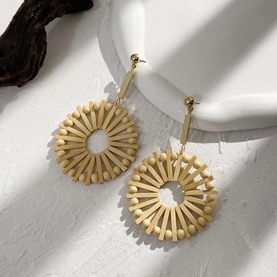 AENSOA Vintage Γυναικεία Σκουλαρίκια Γεωμετρικά Ξύλινα Χειροποίητα Καφέ Χρώμα Φύλλου Στρογγυλού Κύκλου Ξύλινα Σκουλαρίκια Κοσμήματα 2022