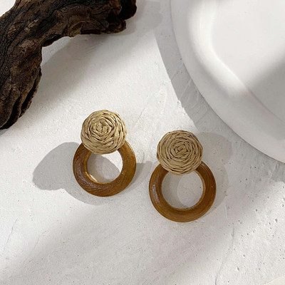 AENSOA Vintage Γυναικεία Σκουλαρίκια Γεωμετρικά Ξύλινα Χειροποίητα Καφέ Χρώμα Φύλλου Στρογγυλού Κύκλου Ξύλινα Σκουλαρίκια Κοσμήματα 2022