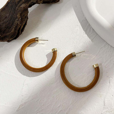 AENSOA Vintage Γυναικεία Σκουλαρίκια Γεωμετρικά Ξύλινα Χειροποίητα Καφέ Χρώμα Φύλλου Στρογγυλού Κύκλου Ξύλινα Σκουλαρίκια Κοσμήματα 2022