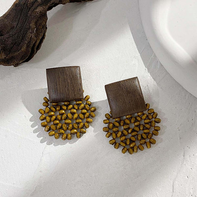 AENSOA Vintage Γυναικεία Σκουλαρίκια Γεωμετρικά Ξύλινα Χειροποίητα Καφέ Χρώμα Φύλλου Στρογγυλού Κύκλου Ξύλινα Σκουλαρίκια Κοσμήματα 2022