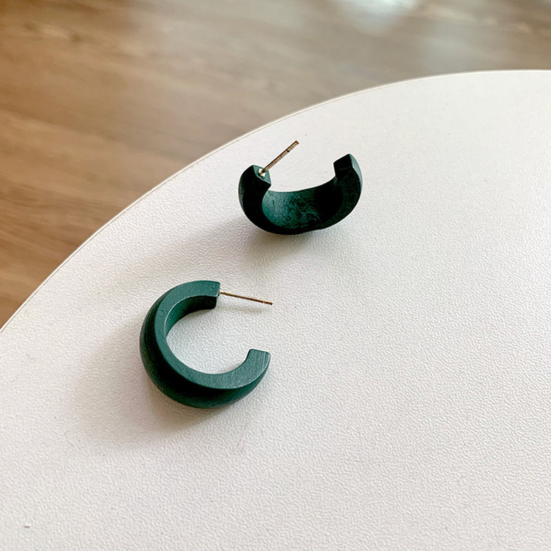 Mieli mėnulio matiniai mediniai auskarai geometriniai C stiliaus pareiškimai vintažinis didelis apskritimas medinis ausų žiedas madinga papuošalai dovana
