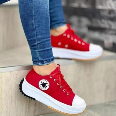 Canvas Naiste vabaajajalatsid Mustriga naiste tossud Brändi pitsilised tennisejalatsid Platvormiga spordijalatsid naistele hingavad tossud