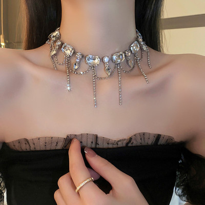 FYUAN Geometric Square Crystal Choker Nyakláncok Női Hosszú Bojt Kulcscsont Lánc Nyakláncok Nyilatkozatok Ékszer Ajándékok