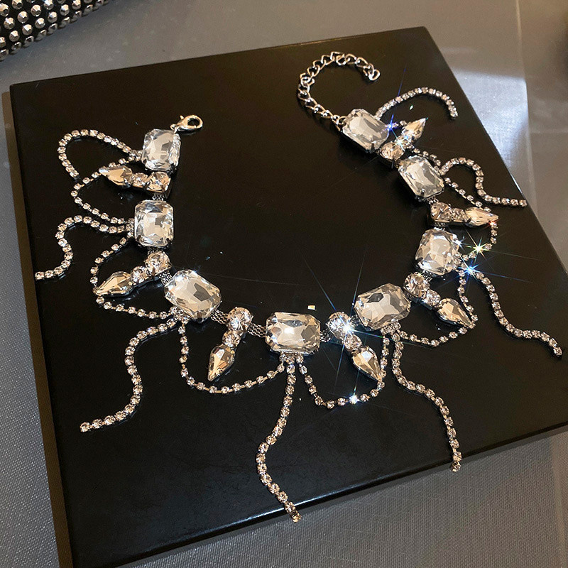 FYUAN Γεωμετρικά Τετράγωνα Κρυστάλλινα Κολιέ Τσόκερ Γυναικείες Μακριά Φούντα Κολιέ με Αλυσίδα Κλεβίλις Δηλώσεις Δώρα Κοσμήματα