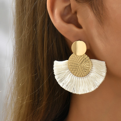 Fashion Bohemian Big Tassel Danngle White Fringe Γυναικεία σκουλαρίκια Drop Earrings for Women Statement Wedding 2023 Jewelry