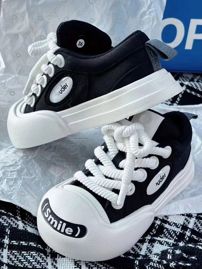 Χαριτωμένα διακοσμητικά παπούτσια σανίδας με χοντρή σόλα, στρογγυλά δάχτυλα, άνετα και ευέλικτα casual αθλητικά παπούτσια