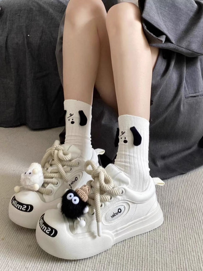 Χαριτωμένα διακοσμητικά παπούτσια σανίδας με χοντρή σόλα, στρογγυλά δάχτυλα, άνετα και ευέλικτα casual αθλητικά παπούτσια