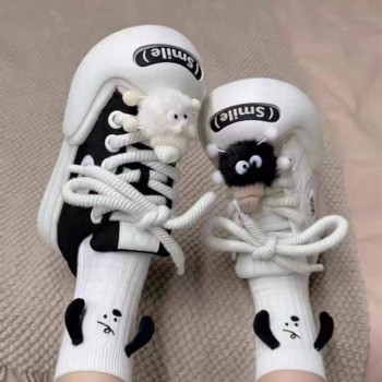 Кецове с ресни с дизайн на усмивка Ежедневни обувки за двойка с връзки Уютни платнени обувки Zapatillas Mujer Модни обувки в стил звезда Zapatos Hombre