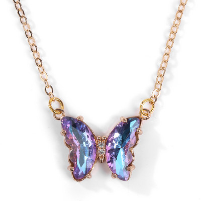 Krāsaini tauriņu kvarca kuloni kaklarotas dabīgā akmens ametisti kaklarotas Luksusa sieviešu kristāla kakla piekariņi sieviešu rhinest