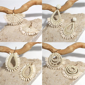 Lifefontier rankų darbo geometrinis kutas Raffia pinti nuleidžiami auskarai moterims Madingi ventiliatoriaus formos mediniai auskarai papuošalai didmeninė prekyba