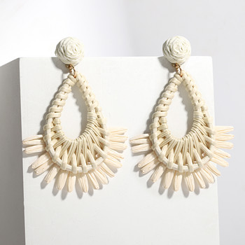 Lifefontier Χειροποίητα γεωμετρικά φούντα Raffia σκουλαρίκια πλεκτά σταγόνα για γυναίκες Μοντέρνα κοσμήματα ξύλινα σκουλαρίκια σε σχήμα βεντάλιας Χονδρική