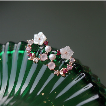 Y2k Pink Crystal Flower Pearl Butterfly Ear Studs Summer New Arrival Κορεατική μόδα πολυτελή σκουλαρίκια με κρίκο για γυναίκες Δώρο κοσμήματος