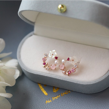 Y2k розово кристално цвете, перла, пеперуда, лято, нови пристигащи корейски модни луксозни обеци с обръч за жени, бижута, подарък