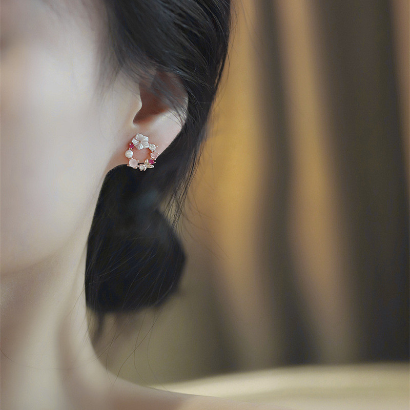 Y2k Pink Crystal Gėlė Perlų Drugelis Ausų Smeigtukai Vasaros Naujienos Korėjos Mados Prabangūs Auskarai Moterims Papuošalai Dovana